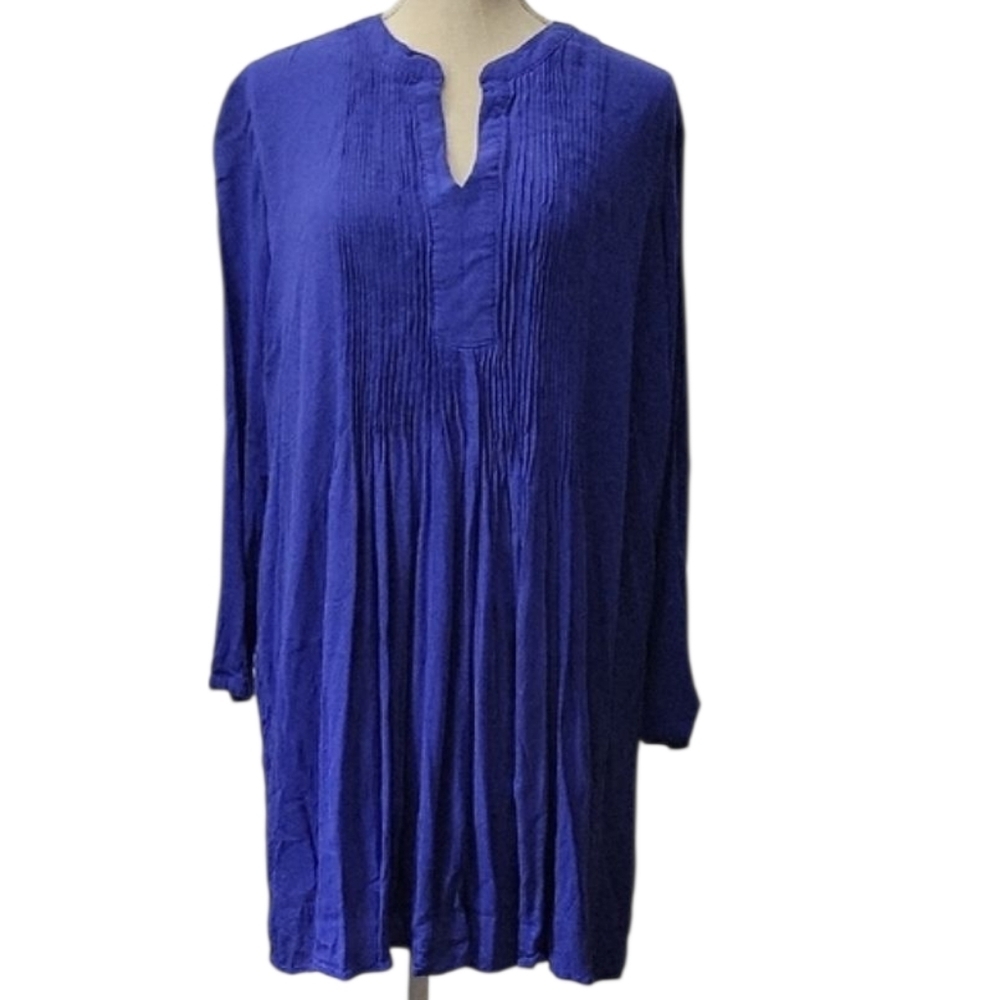 Old Navy Blue Long Sleeve Pleated Tunic Dress